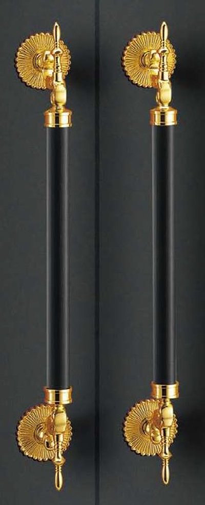 画像1: ユニウッド ブラック ＋ブラス ミラーハンドル（両側タイプ）/全長:762mm