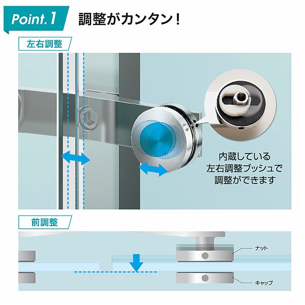 左右調整ブッシュで、調整簡単!