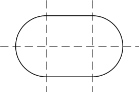 二つの等しい長さの平行線と二つの半円形からなる角丸長方形