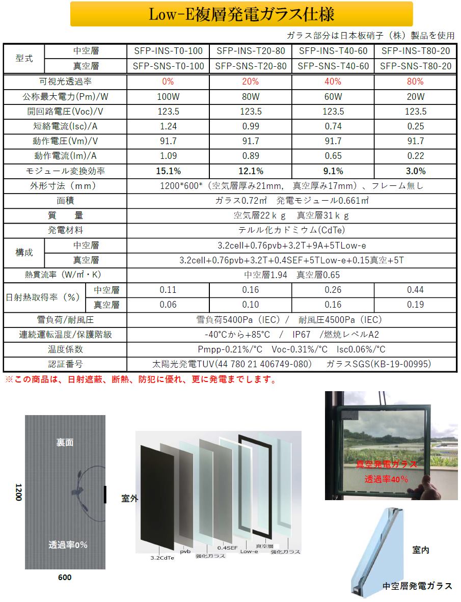 LOW-E複層発電ガラス仕様