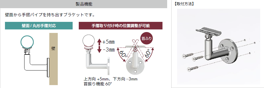 材質：ステンレス、仕上げ：ミラーステンレス、持ち出しφ38mm、φ34mm