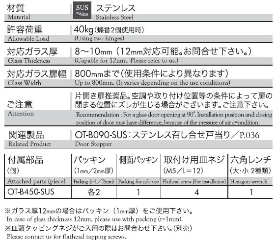 ステンレス製。片開き扉推奨品。