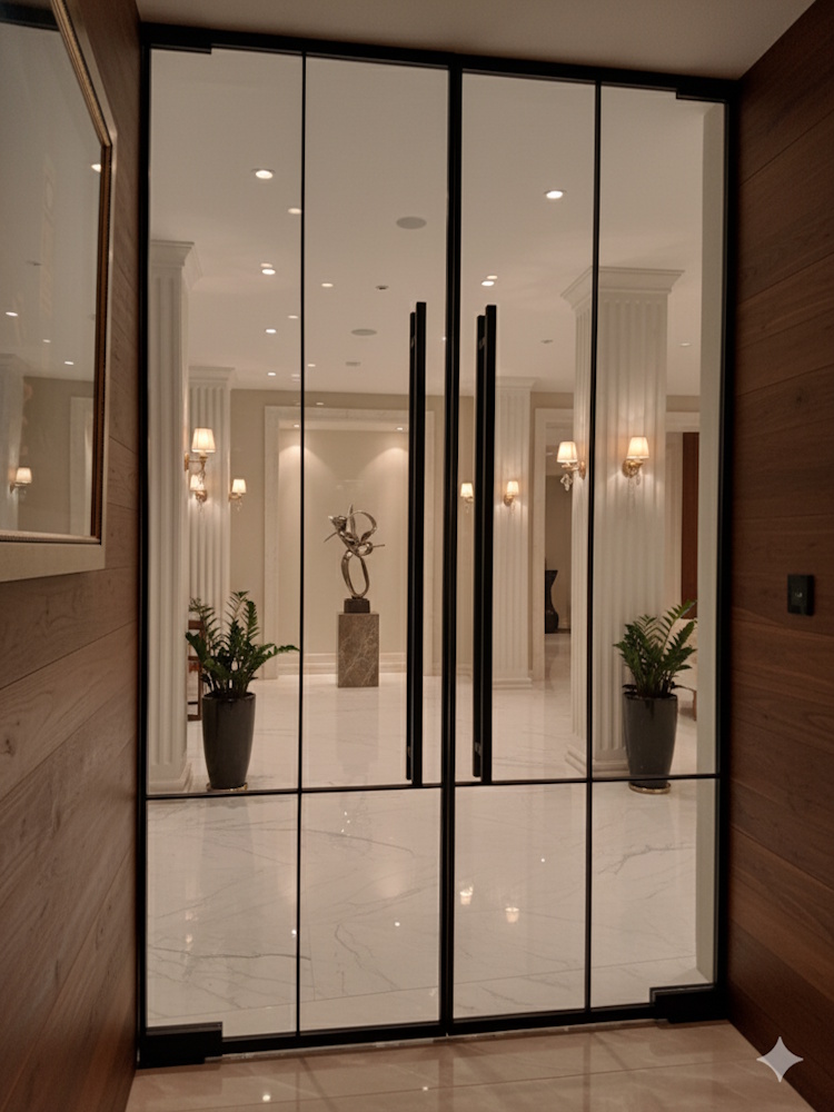 枠付き大型ガラスドア