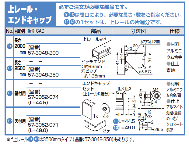 ポルタ 100G上レール・エンドキャップ